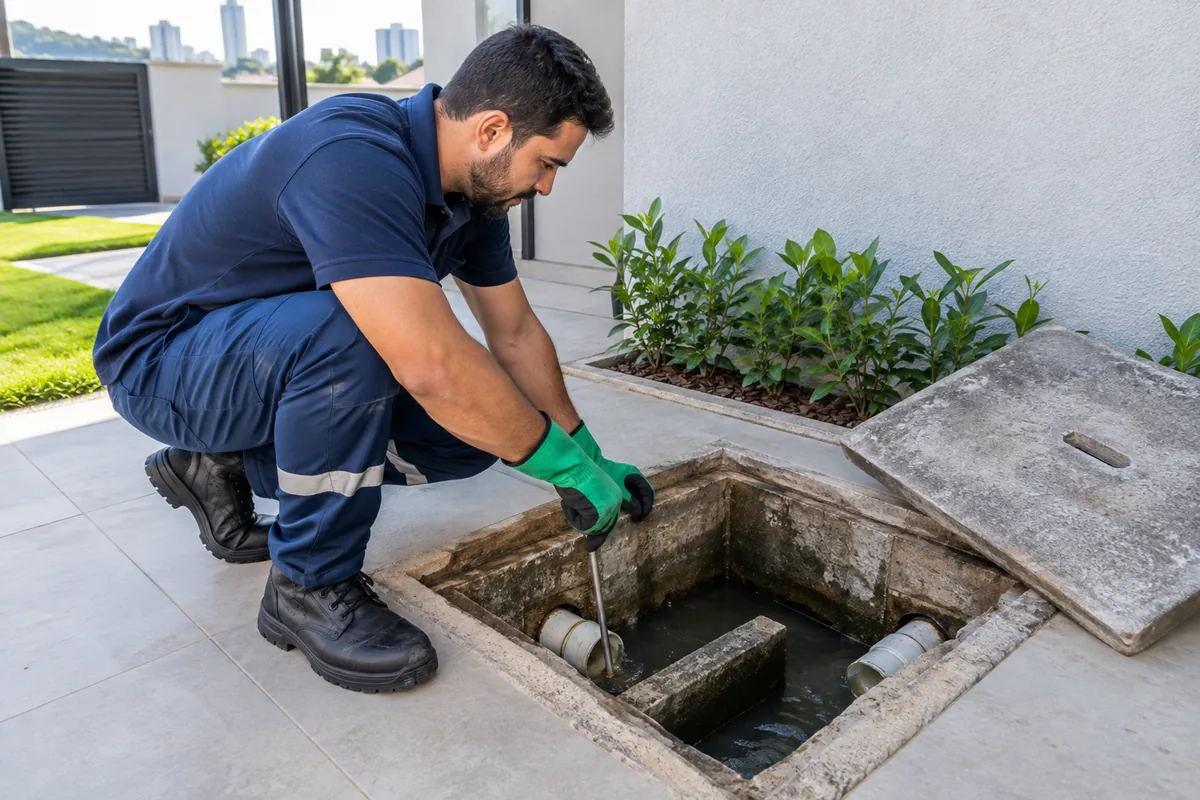 Caixa de gordura desentupida e com fluxo restabelecido