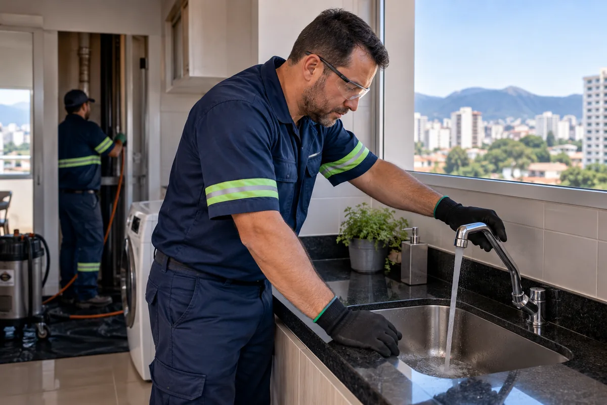 Teste de escoamento após desentupimento de coluna predial