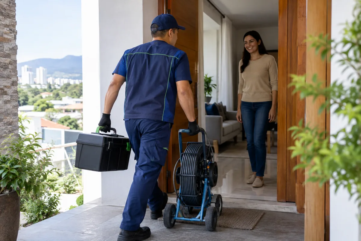 Técnico preparado para serviço de desentupimento residencial