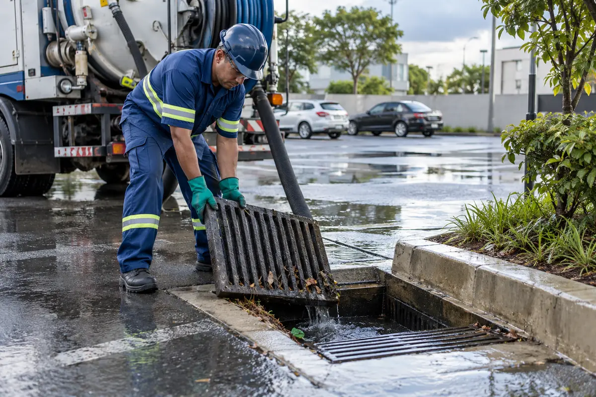 Limpeza de ralo e caixa de drenagem pluvial