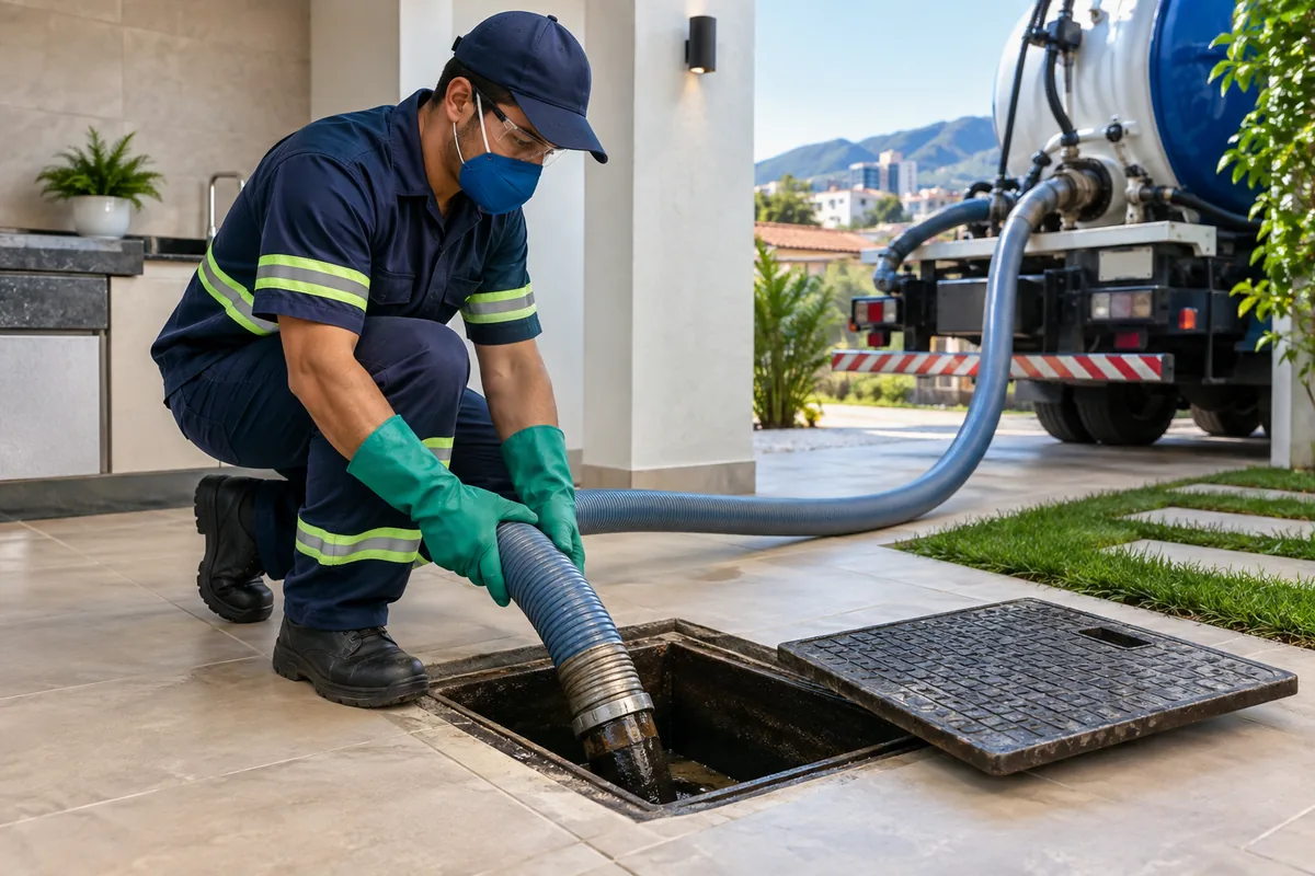 Limpeza profissional de caixa de gordura residencial