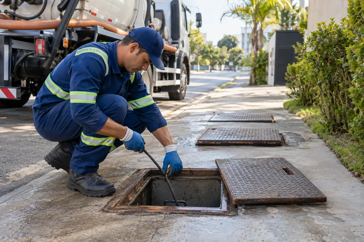 Teste de fluxo após limpeza da rede de esgoto