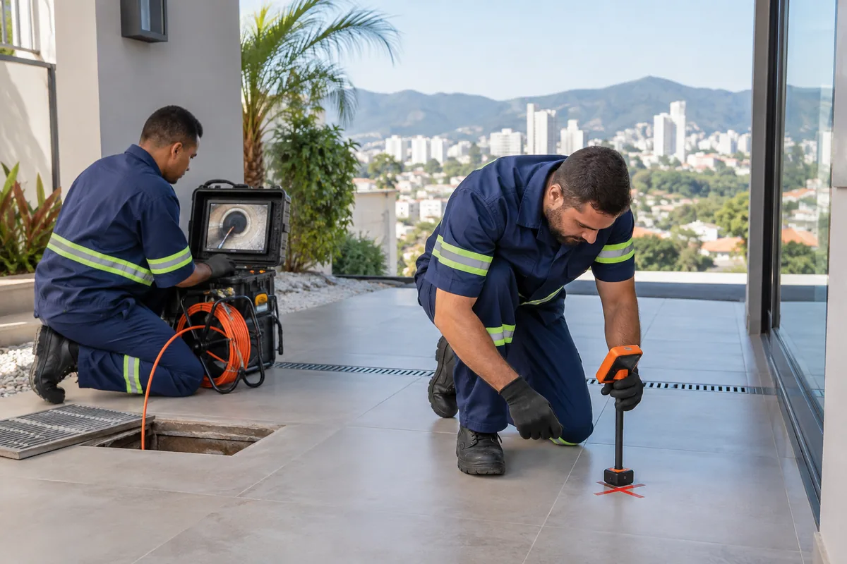 Localização de obstrução com vídeo inspeção de tubulação
